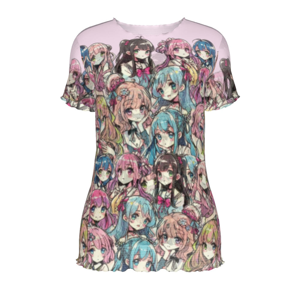 Anime Short Sleeve Mesh Shirt