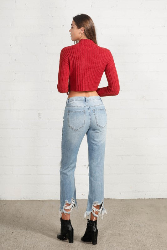 
                  
                    High Waist Ripped Frayed Hem Straight Jeans
                  
                