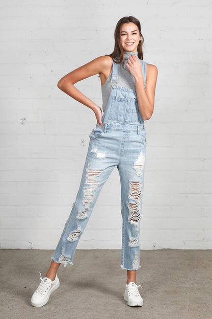 High Waist Heavy Distressed Straight Overalls