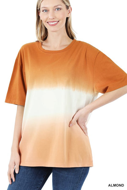 Dip Dye Short Sleeve Round Neck Top