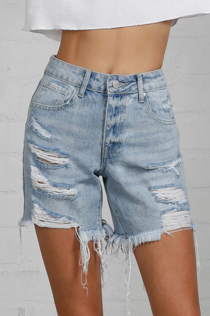 HIGH RISE FRONT HEAVY DESTROYED SHORTS