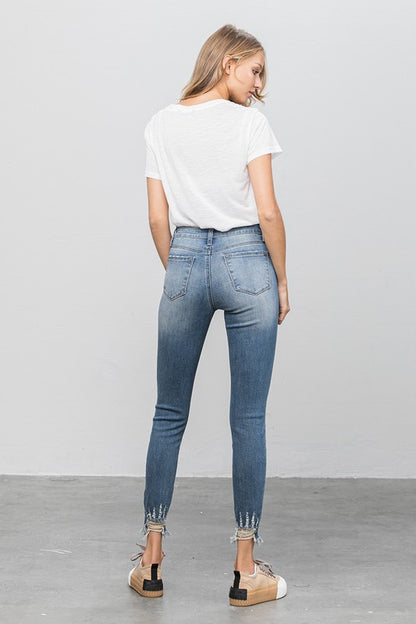 Distressed Raw Hem Skinny Jeans