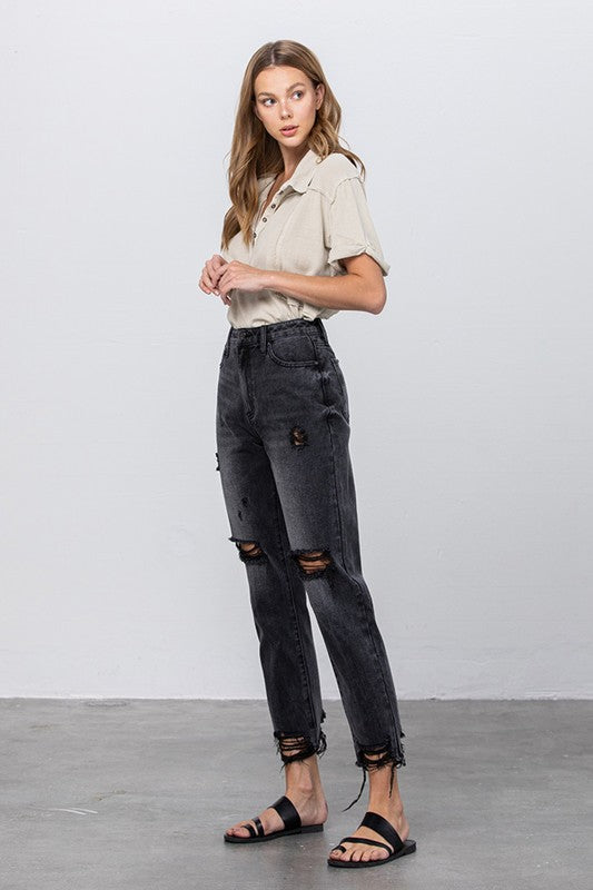 
                  
                    High Rise Ripped Frayed Hem Mom Jeans
                  
                