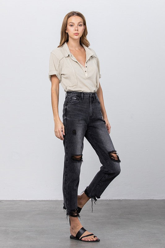 
                  
                    High Rise Ripped Frayed Hem Mom Jeans
                  
                