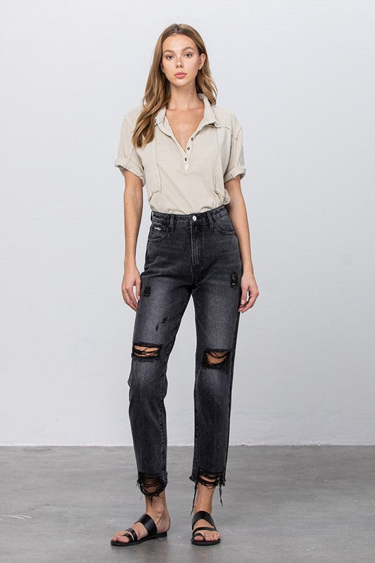 
                  
                    High Rise Ripped Frayed Hem Mom Jeans
                  
                