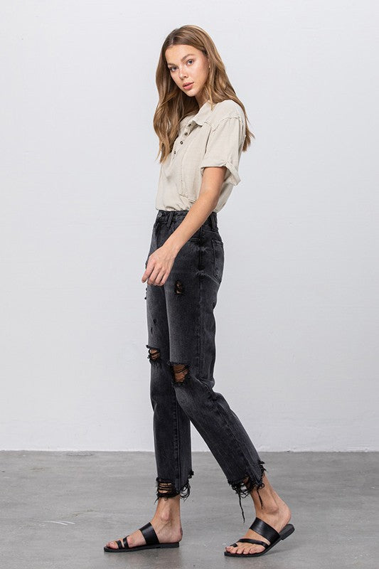 
                  
                    High Rise Ripped Frayed Hem Mom Jeans
                  
                