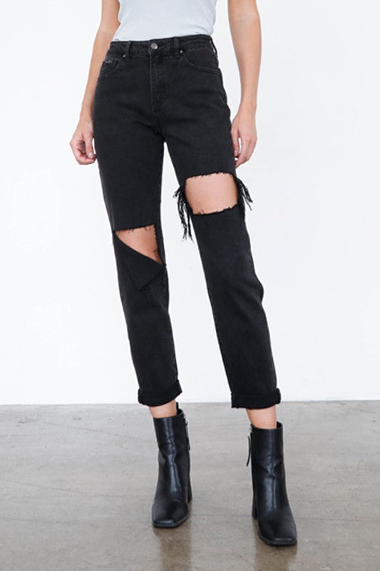 
                  
                    HIGH RISE DISTRESSED ANKLE JEANS
                  
                