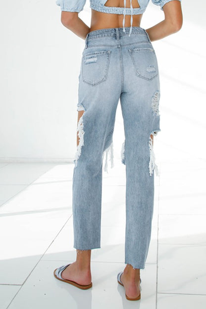 Ripped Raw Hem Boyfriend Jeans