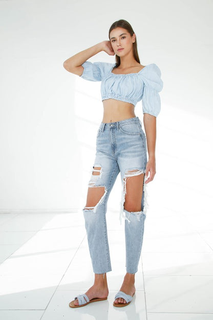 Ripped Raw Hem Boyfriend Jeans