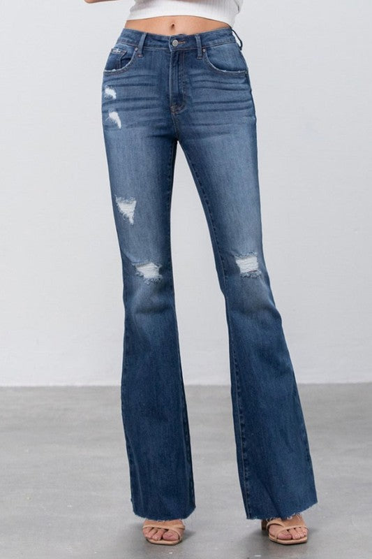 
                  
                    MID RISE DARK WASH FLARE JEANS
                  
                