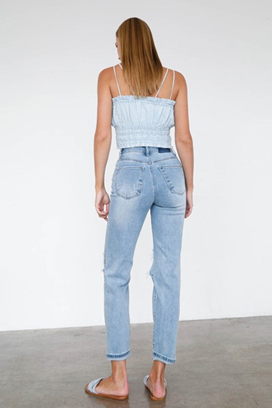 
                  
                    High Waist Destroyed Hem Boyfriend Jeans
                  
                