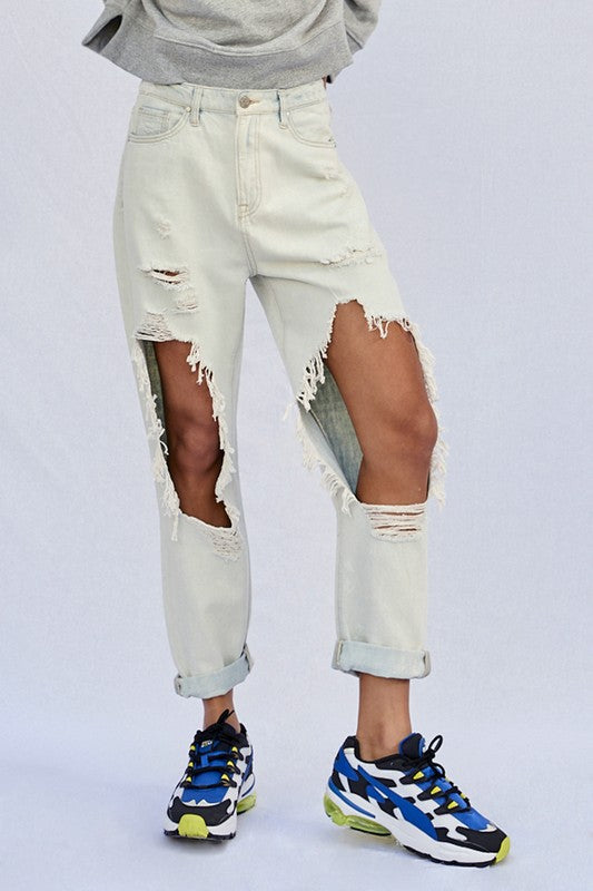 High Rise Destroyed Slouch Jeans