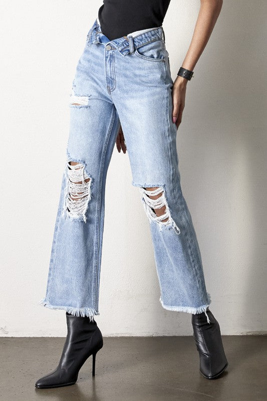 
                  
                    Frayed Flip Waist Straight Jeans
                  
                