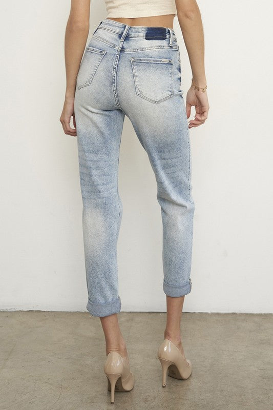 High Rise Ripped Girlfriend Jeans