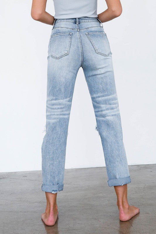 High Waist Destroyed Girlfriend Jeans