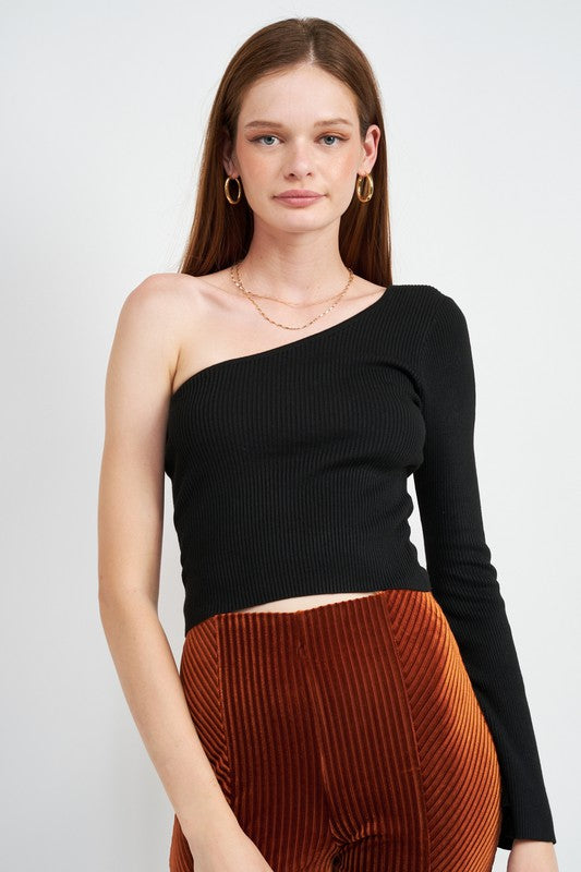 
                  
                    ONE SHOULDER FLARED SLEEVE TOP
                  
                