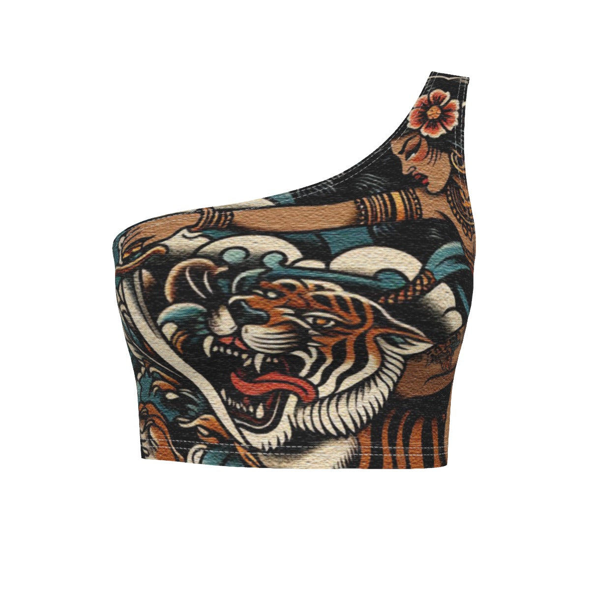 Tiger Warrior One-Shoulder Cropped Top