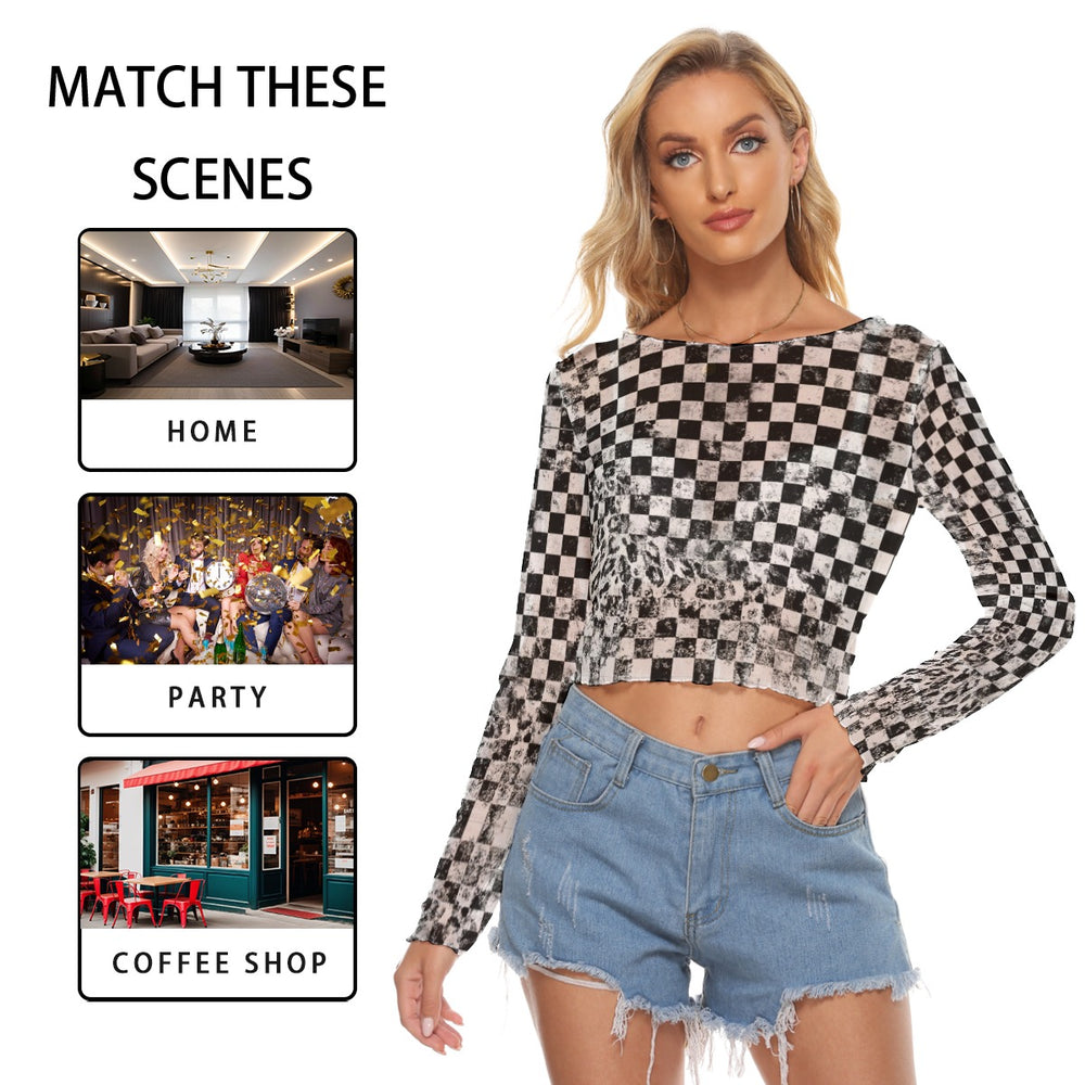 
                  
                    Warped Checkers Long Sleeve Mesh Top
                  
                