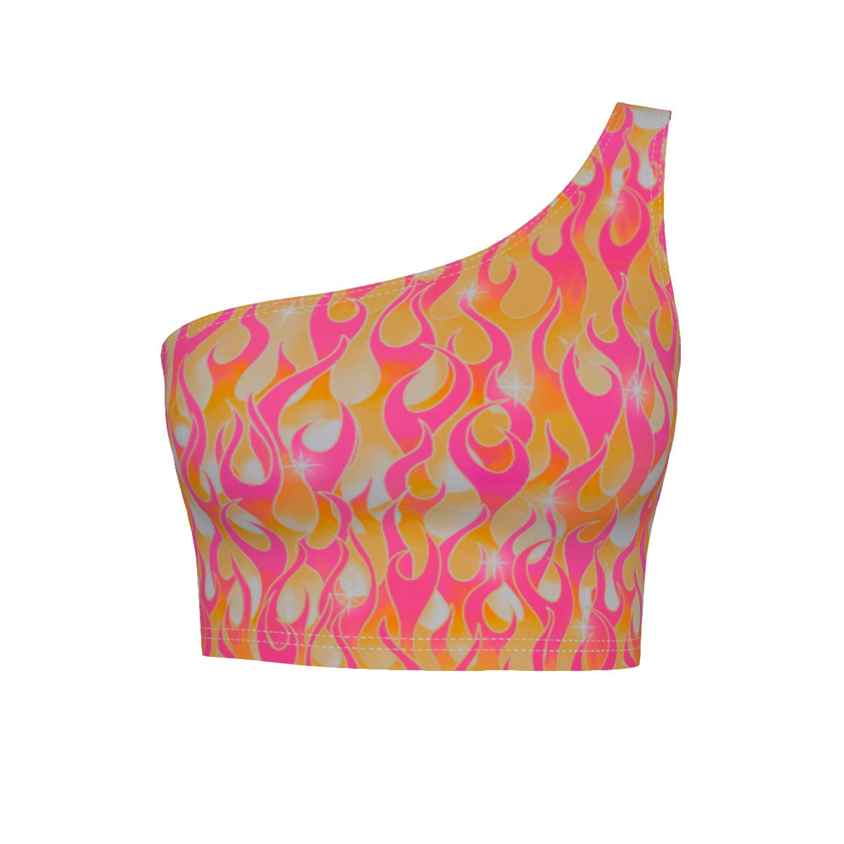 In-Flames One-Shoulder Cropped Top