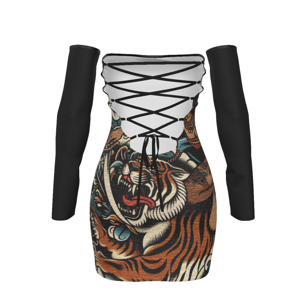 Tiger Warrior Lace-Up Back Tube Dress