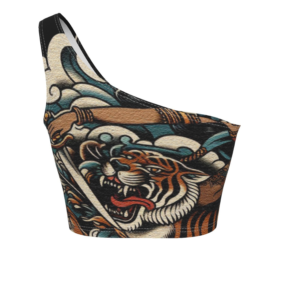 Tiger Warrior One-Shoulder Cropped Top