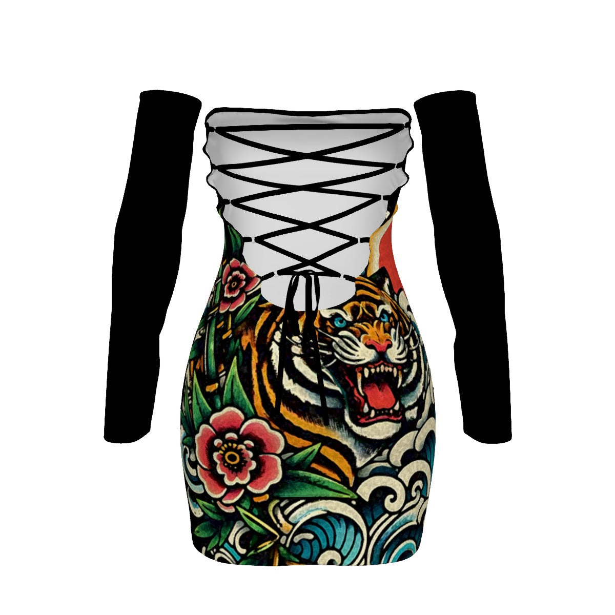 Tiger Waves Lace-Up Back Tube Dress