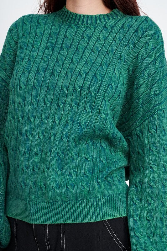 
                  
                    CABLE KNIT TOP WITH BUBBLE SLEEVES
                  
                