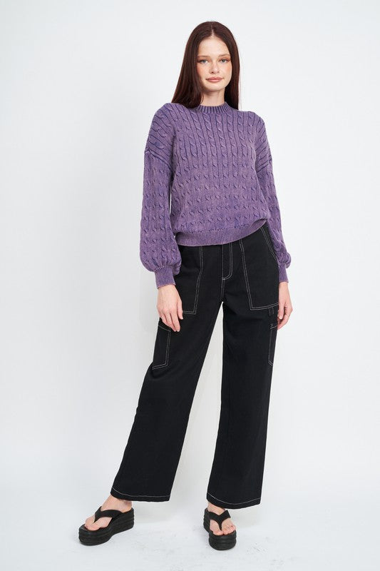 
                  
                    CABLE KNIT TOP WITH BUBBLE SLEEVES
                  
                