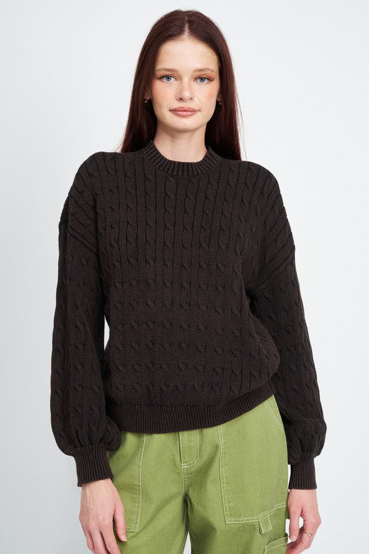 
                  
                    CABLE KNIT TOP WITH BUBBLE SLEEVES
                  
                