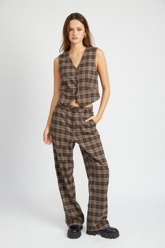 
                  
                    PLAID HIGH WAIST TROUSERS
                  
                