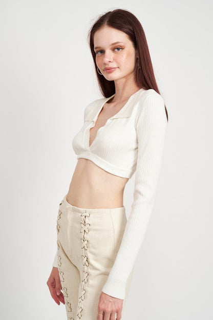 COLLARED V NECK CROP TOP