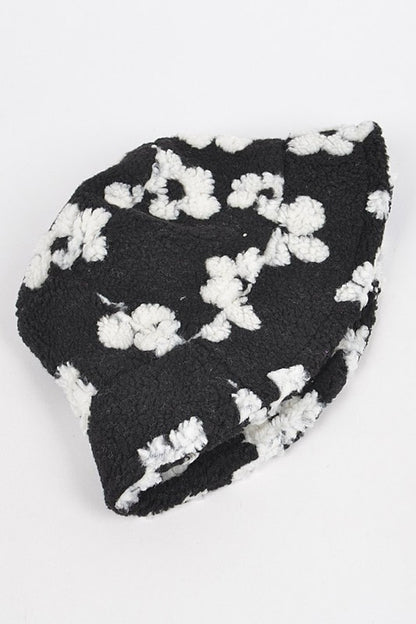 Flower Printed Faux Fur Bucket Hat