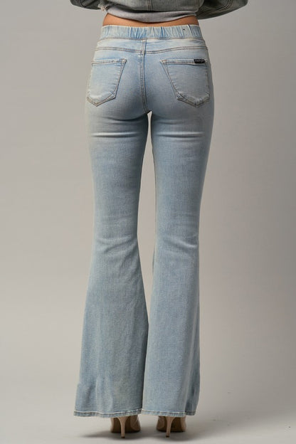 WIDE ELASTIC FLARE JEANS