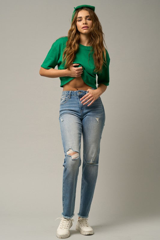 
                  
                    Frayed Hem Tapered Jeans
                  
                