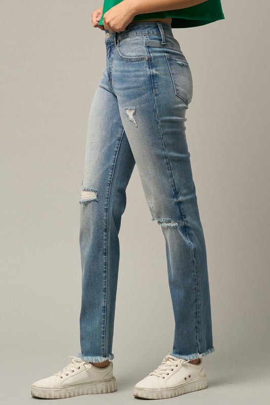 
                  
                    Frayed Hem Tapered Jeans
                  
                