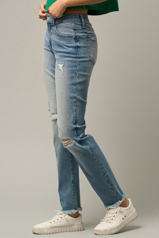 
                  
                    Frayed Hem Tapered Jeans
                  
                