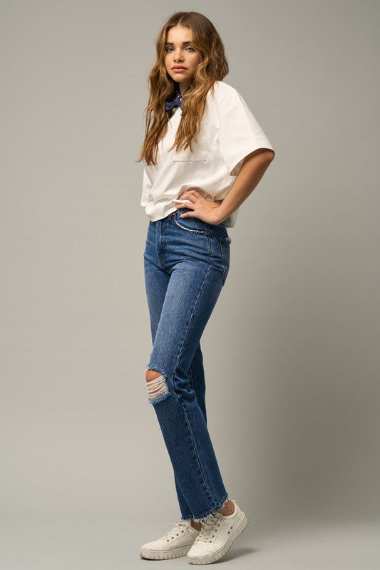 
                  
                    HIGH RISE STRAIGHT JEANS
                  
                