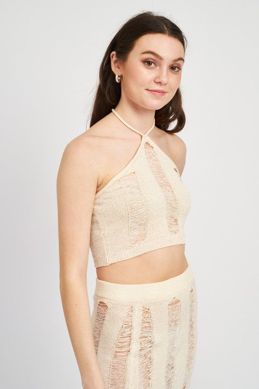 
                  
                    LADDERED HALTER NECK TOP
                  
                