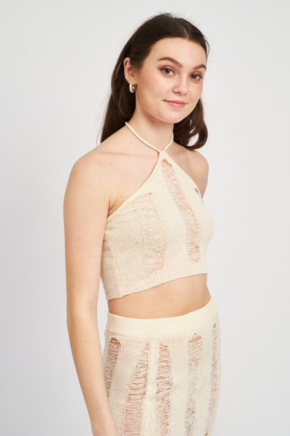 LADDERED HALTER NECK TOP