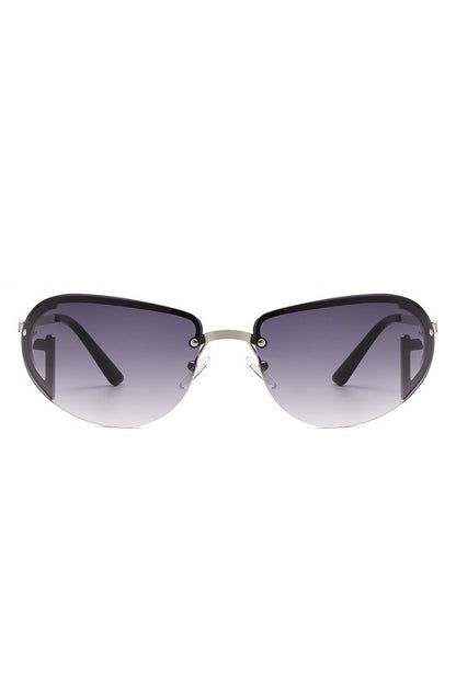 Retro Rimless Oval Tinted Round Sunglasses