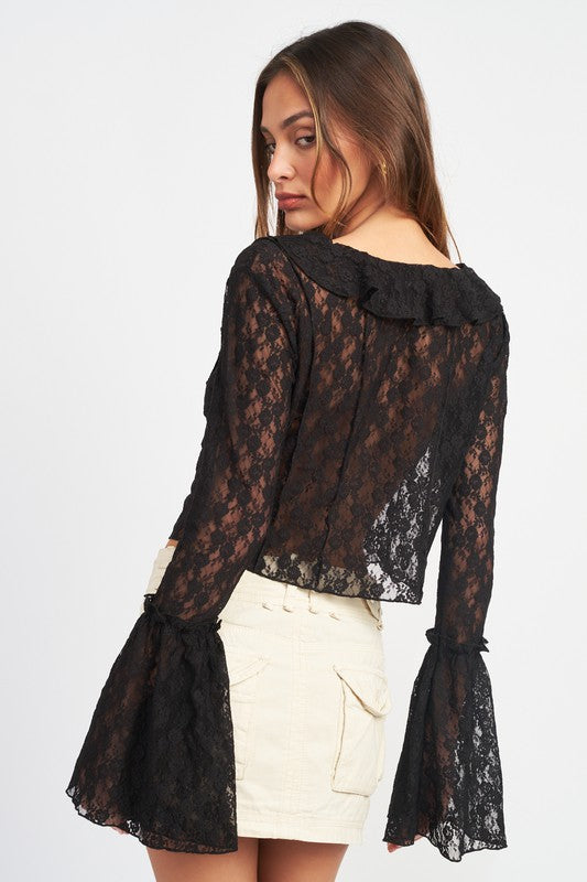 
                  
                    BELL SLEEVE LACE BLOUSE
                  
                