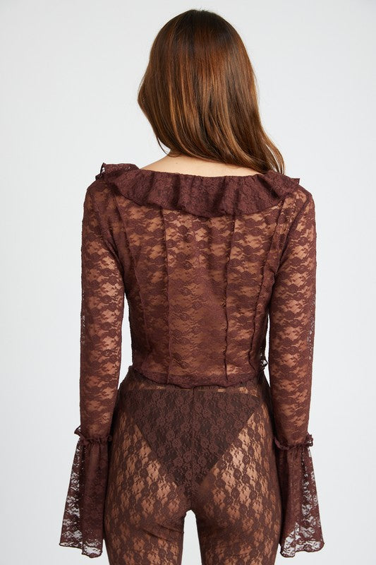 
                  
                    BELL SLEEVE LACE BLOUSE
                  
                