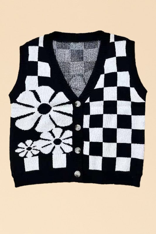 Checkered knit vest
