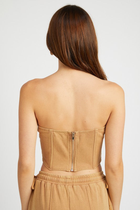 
                  
                    FRENCH TERRY STRAPLESS BUSTIER TOP
                  
                