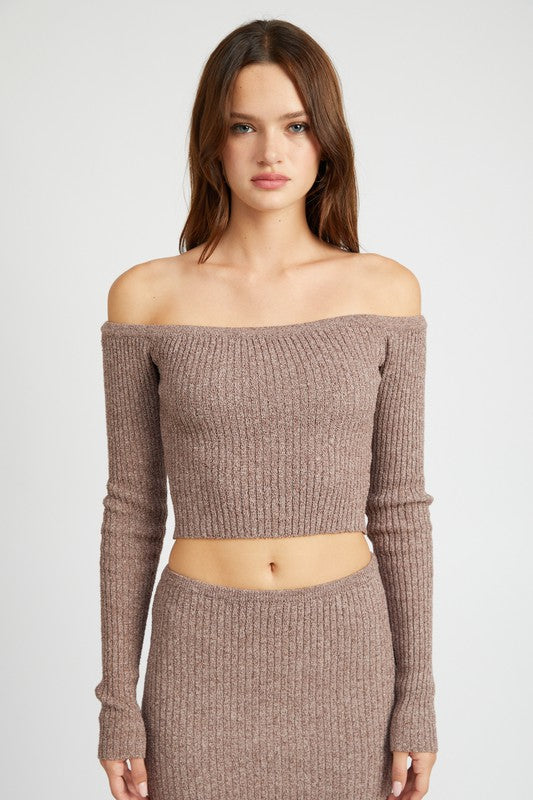 
                  
                    OFF SHOULDER LONG SLEEVE KNIT TOP
                  
                