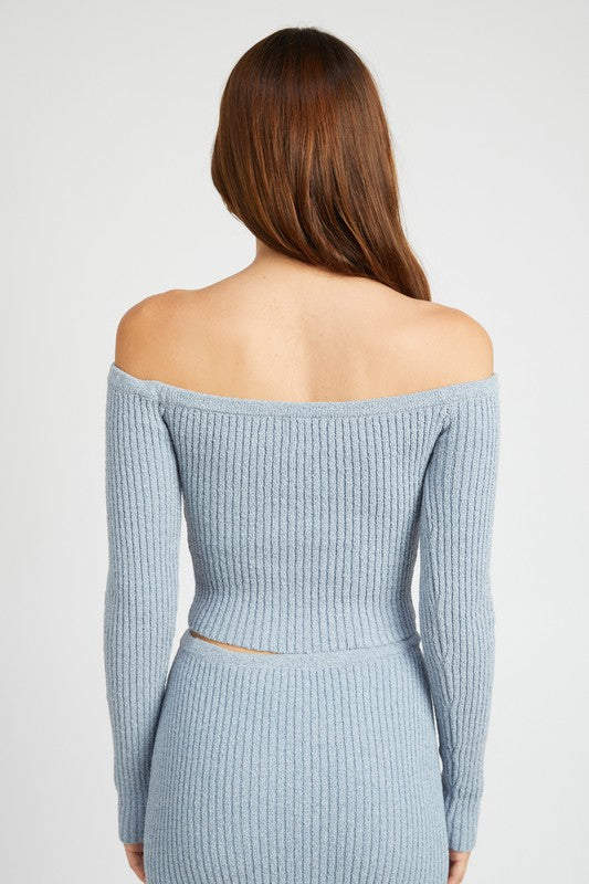 
                  
                    OFF SHOULDER LONG SLEEVE KNIT TOP
                  
                