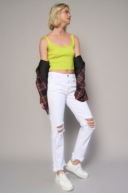 HIGH RISE DESTROYED STRAIGHT CROP JEANS