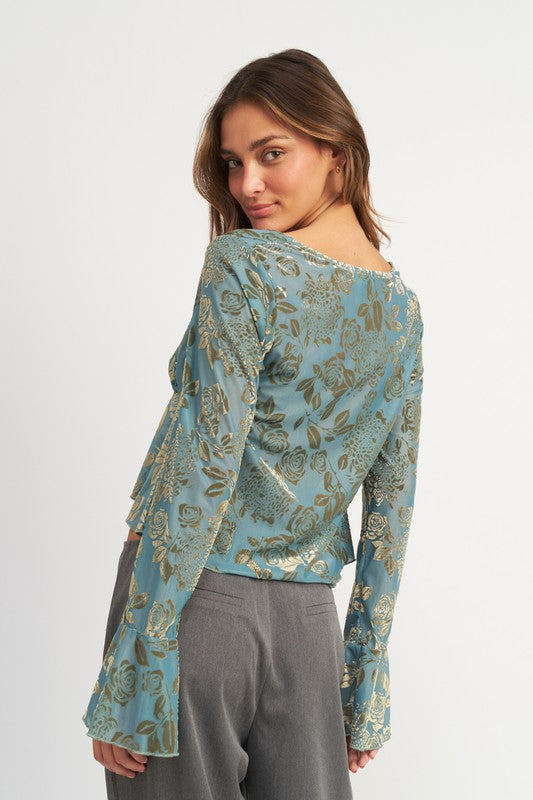 
                  
                    SHIRRRING TIE TOP WITH LONG SLEEVE
                  
                