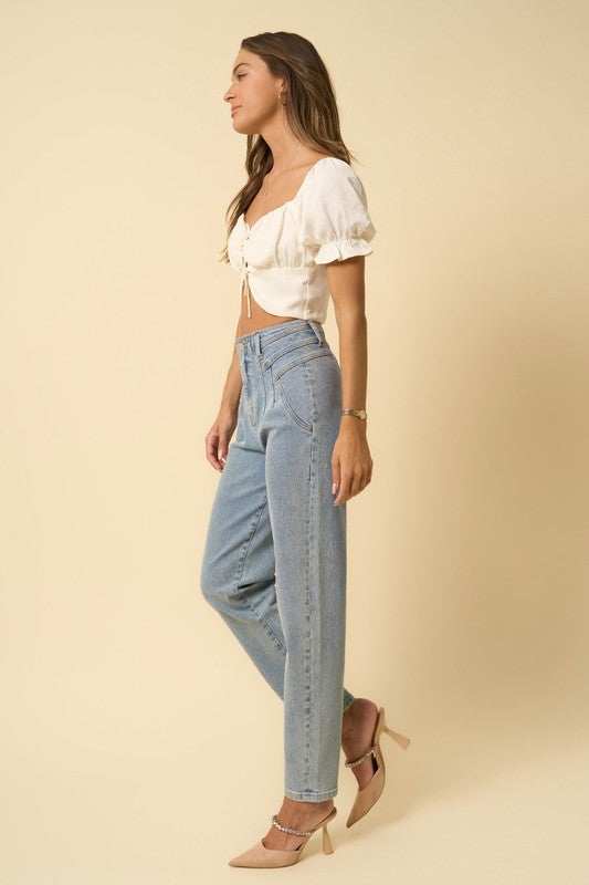 
                  
                    High Waist Seamed Tapered Jeans
                  
                