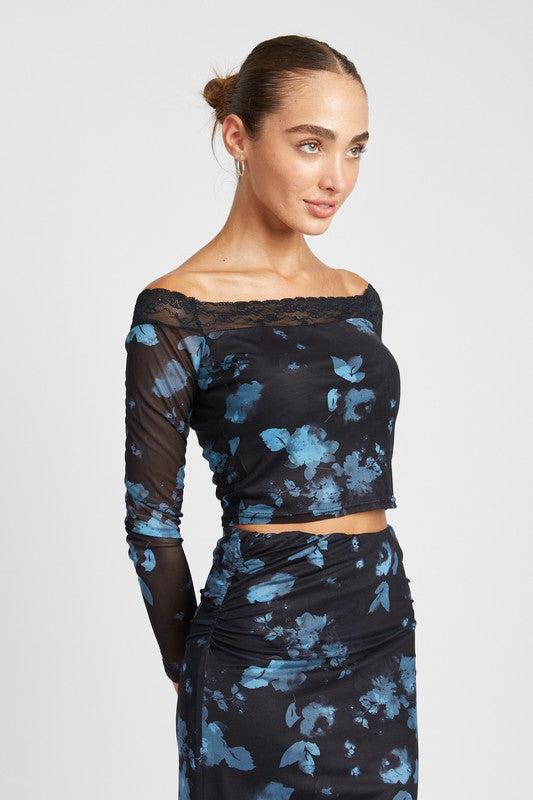 
                  
                    OFF SHOULDER FLORAL TOP WITH LACE DETAIL
                  
                